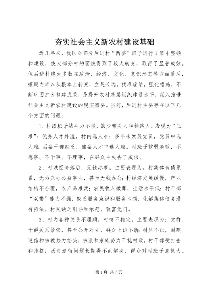 夯实社会主义新农村建设基础.docx