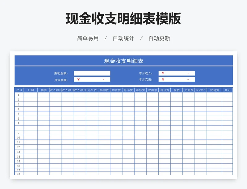 现金收支明细表模版