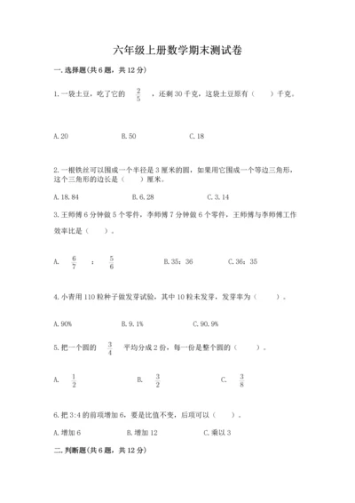 六年级上册数学期末测试卷及参考答案（满分必刷）.docx