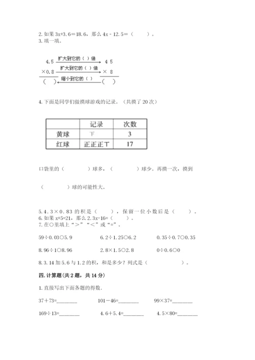 2022人教版五年级上册数学期末测试卷含答案【考试直接用】.docx