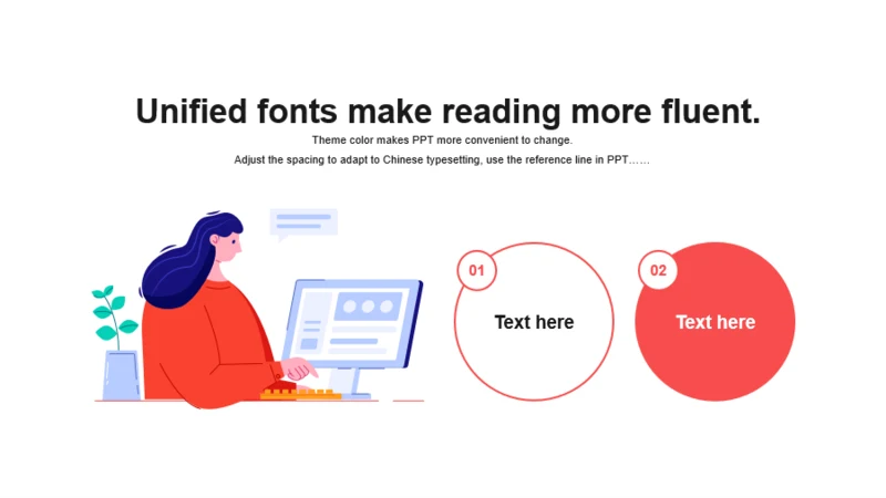红色圆形女性办公插图2项PPT列表