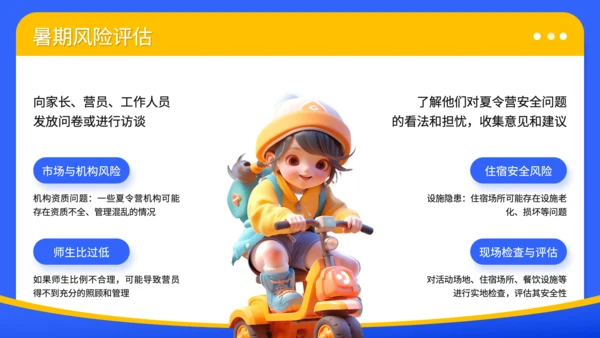 蓝色3D风暑期夏令营安全预案与管理规范PPT