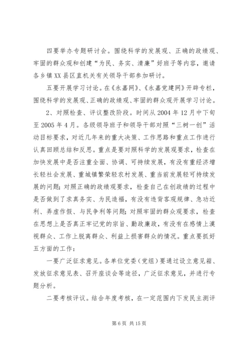 在全县党政领导班子“三树一创”教育实践活动动员大会上的讲话.docx