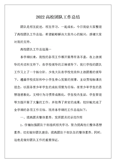 2022年高校团队工作总结