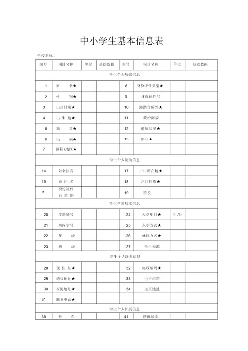 中小学生基本信息表