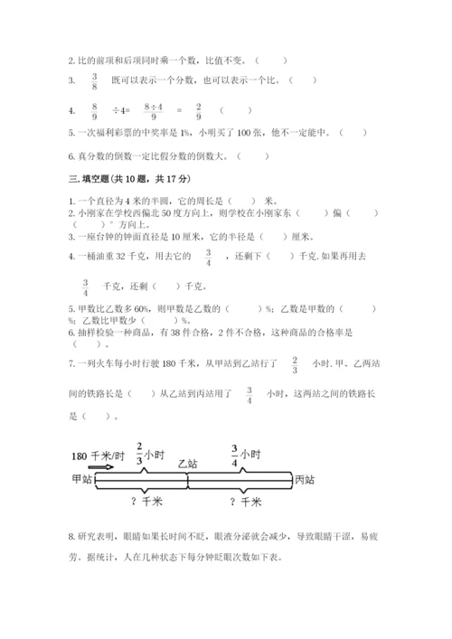 2022六年级上册数学期末考试试卷及答案【夺冠系列】.docx