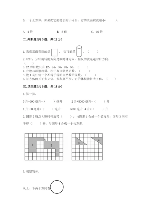 人教版五年级下册数学期末考试卷及答案（典优）.docx