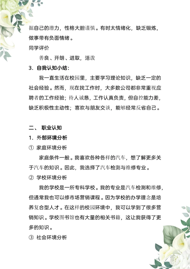 小清新职业生涯规划书