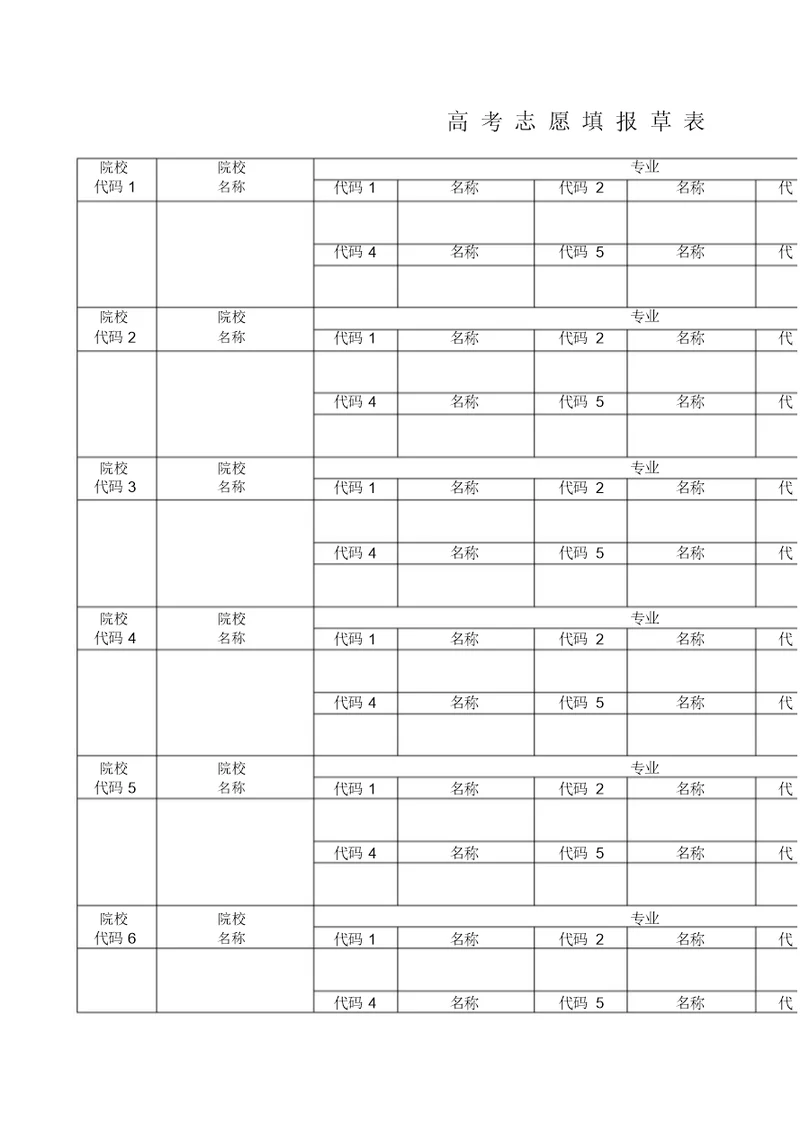 高考志愿填报草表