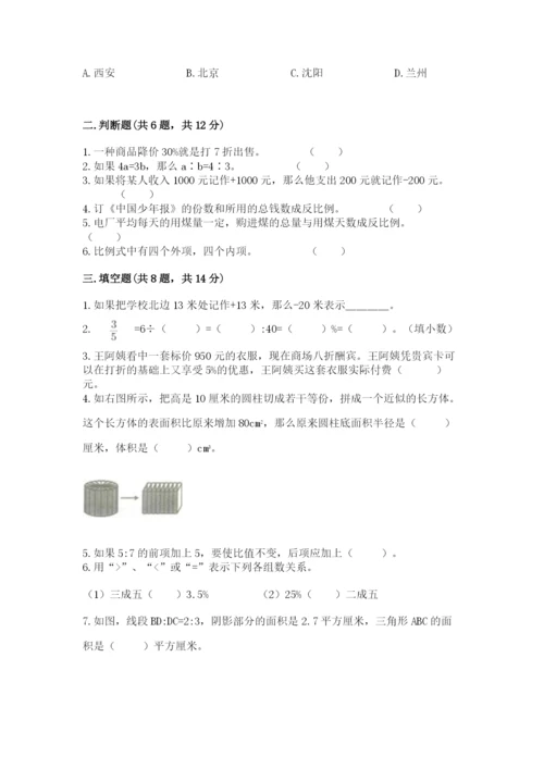 嫩江县六年级下册数学期末测试卷（夺冠）.docx