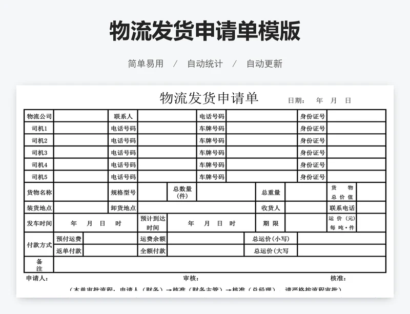 物流发货申请单模版