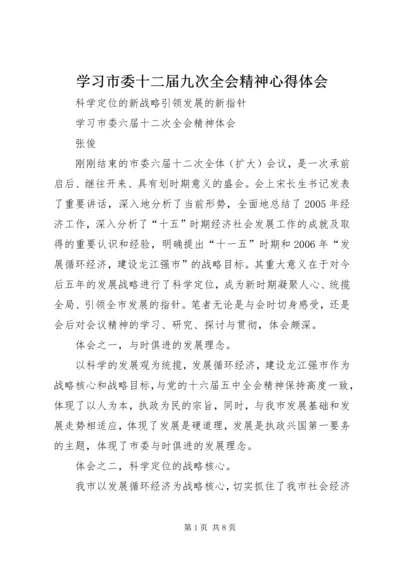 学习市委十二届九次全会精神心得体会 (2).docx