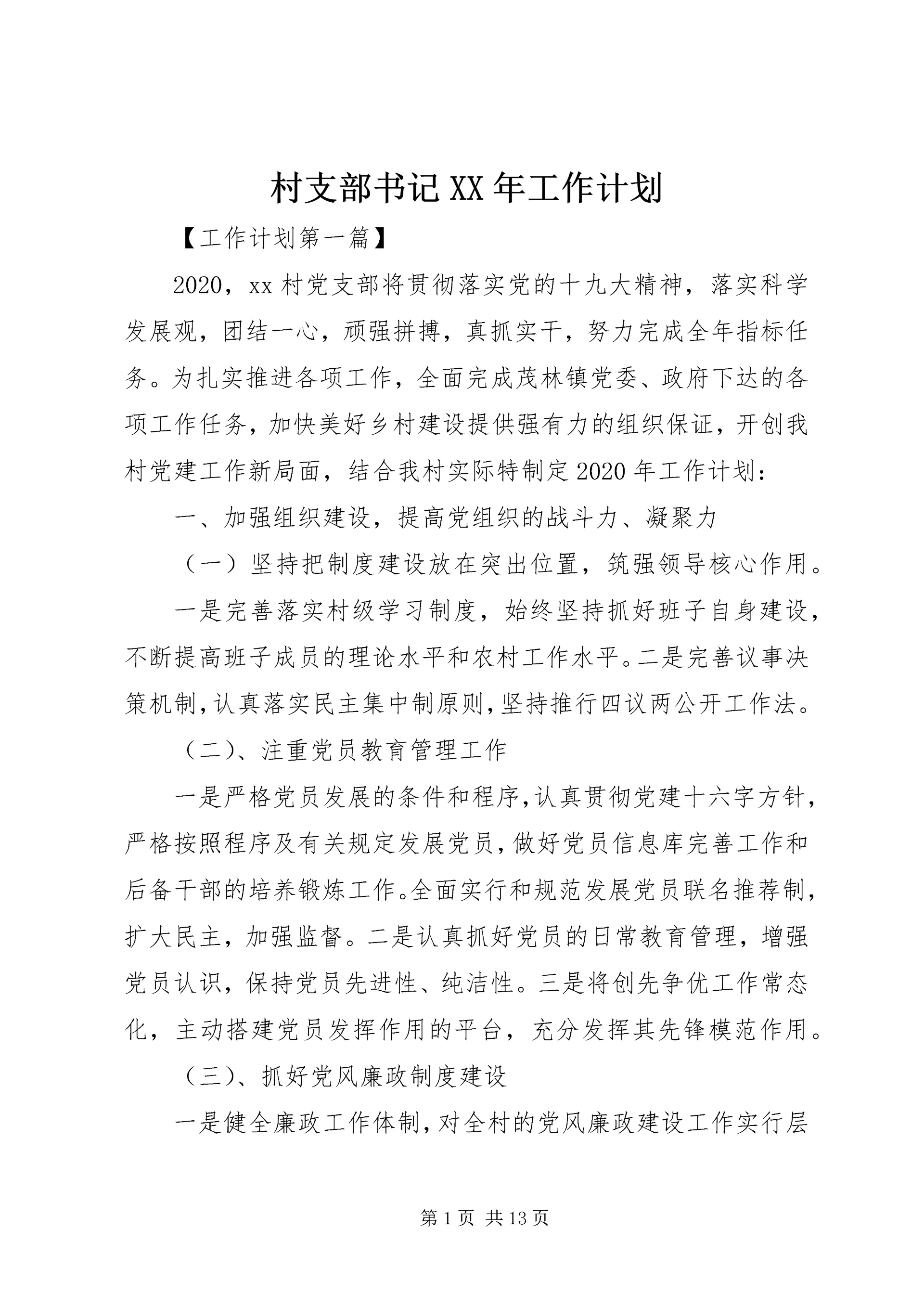 村支部书记XX年工作计划.docx