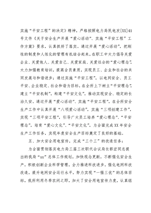电力局安全生产工作总结