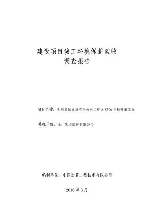 金川集团股份有限公司二矿区850m中段开采工程项目环境影响评估报告.docx