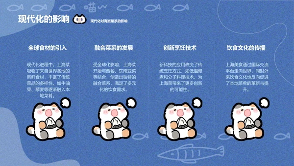卜卜猫蓝色卡通风上海美食介绍PPT通用模版