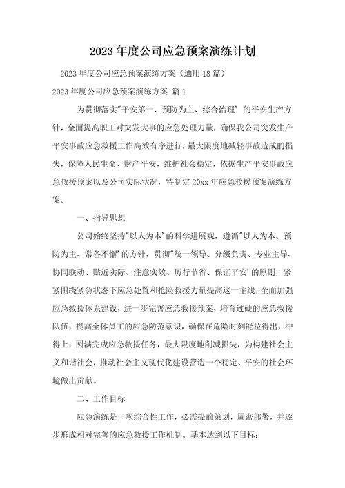 2023年度公司应急预案演练计划