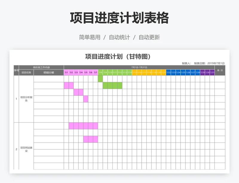 项目进度计划表格