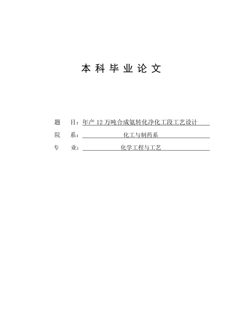 年产12万吨合成氨转化净化工段工艺设计-毕业论文.docx