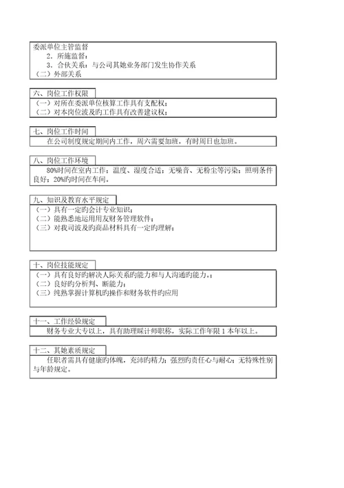 医药行业财务部委派核算岗位专项说明书