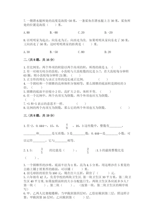 河南省平顶山市六年级下册数学期末测试卷精品（完整版）.docx