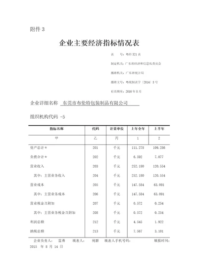 企业主要经济指标情况表共2页