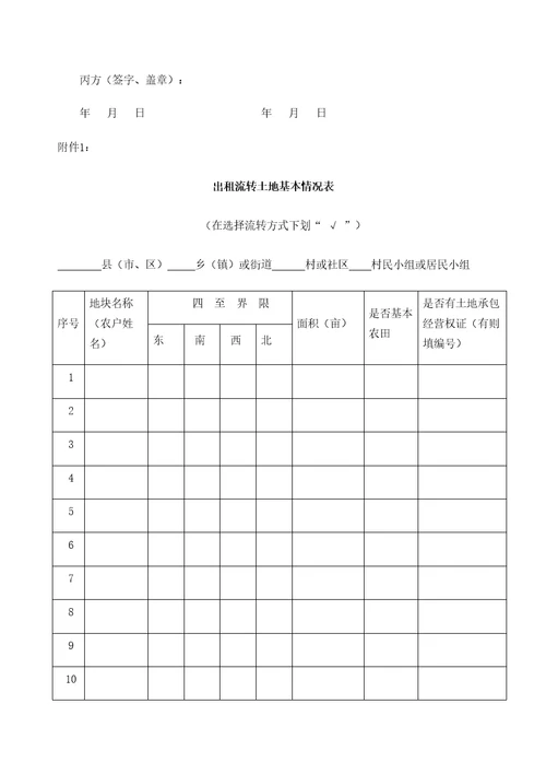 农村土地承包经营权出租合同协议书