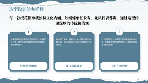蓝色国风非遗绒花的工艺魅力PPT模板