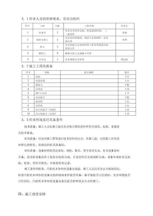 汽轮机本体热控设备安装作业指导书