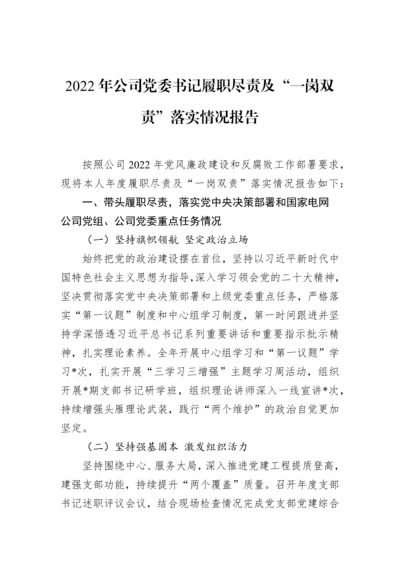 【国资国企】2022年公司党委书记履职尽责及“一岗双责”落实情况报告.docx