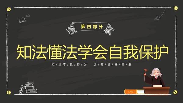 黑色黑板风卡通儿童懂法守法与法同行422日世界法律日主题班