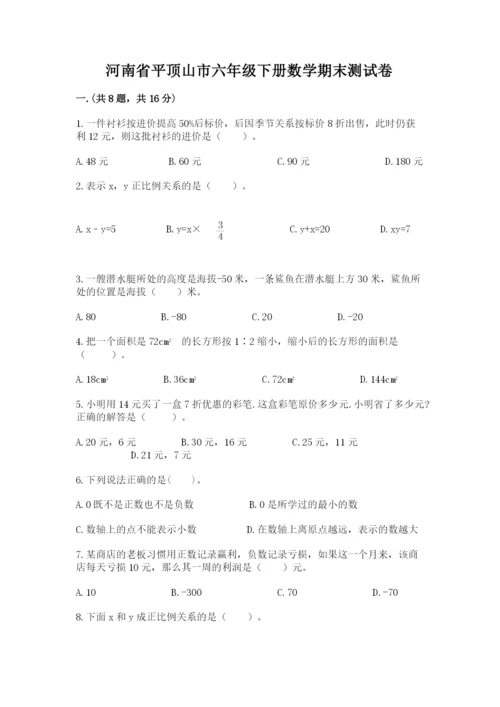 河南省平顶山市六年级下册数学期末测试卷学生专用.docx