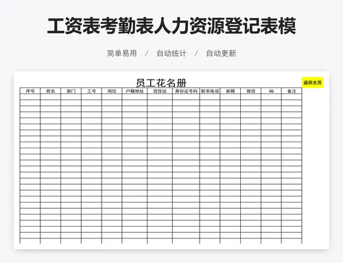 工资表考勤表人力资源登记表模版