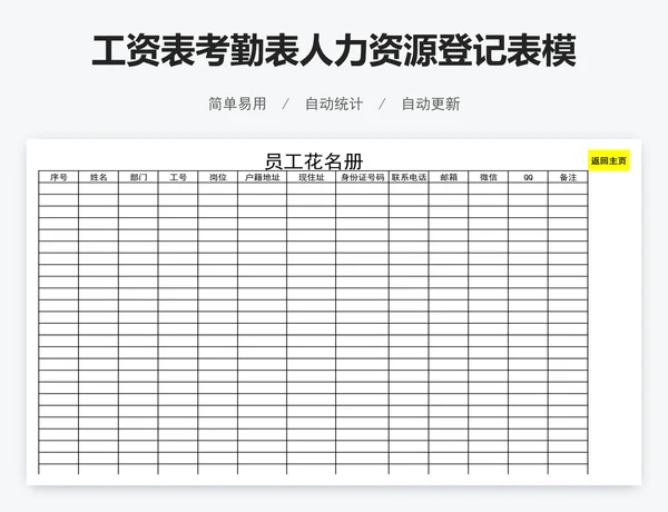 工资表考勤表人力资源登记表模版