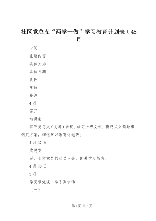 社区党总支“两学一做”学习教育计划表﹝45月.docx