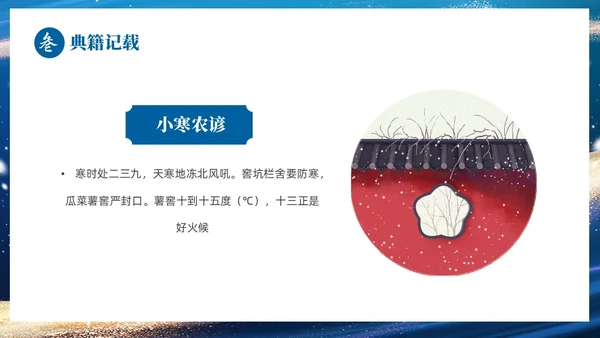 蓝色鎏金风中国二十四传统节气之小寒介绍PPT