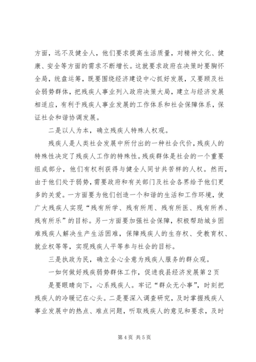 如何做好残疾弱势群体工作，促进我县经济发展_1.docx