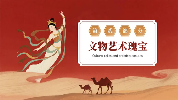 复古红黄色中国风关于敦煌博物馆文化介绍PPT模板