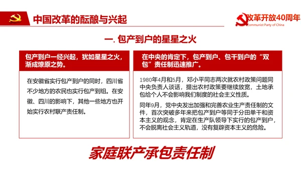 纪念改革开放40周年PPT党课课件