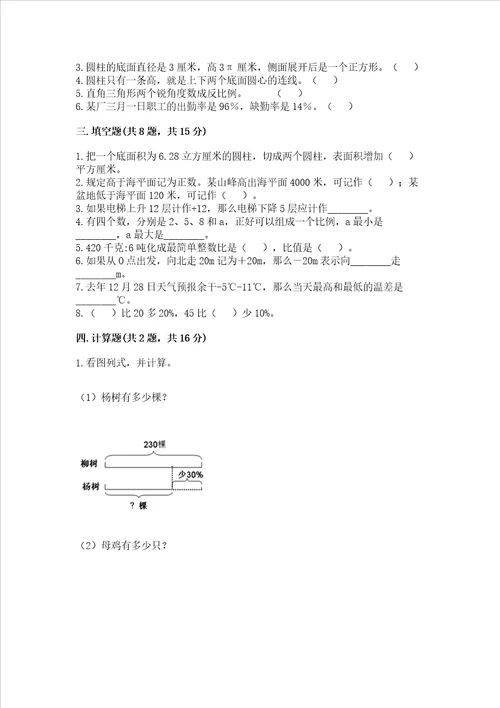 浙教版六年级下册数学期末测试卷附参考答案（突破训练）