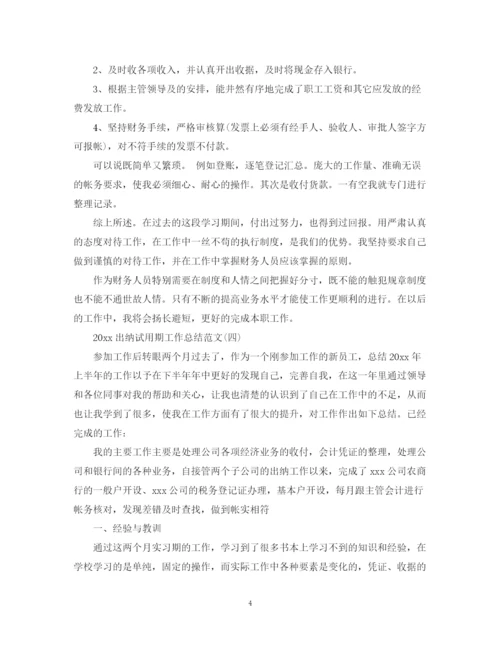 精编之出纳试用期工作总结范文.docx