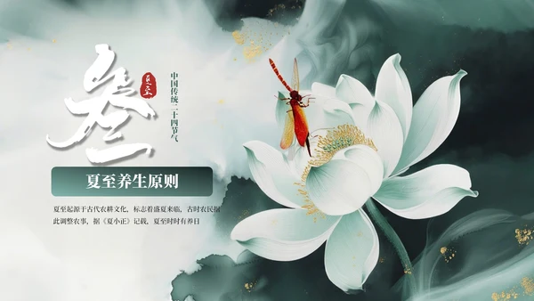 墨绿色中国风夏至节气PPT模板