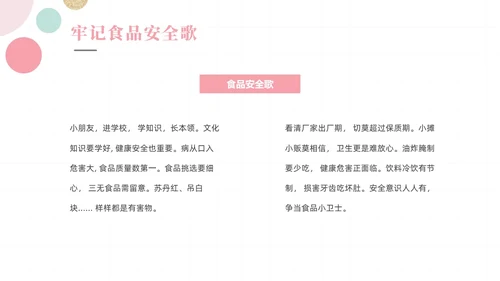 粉色绿色清新简约网格圆点小学生食品安全主题班会动态PPT食品安全宣传周