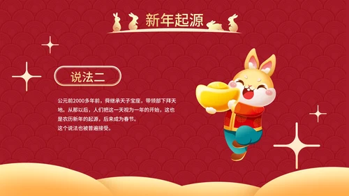 红色国风兔年插画快乐过新年春节科普班会PPT模板