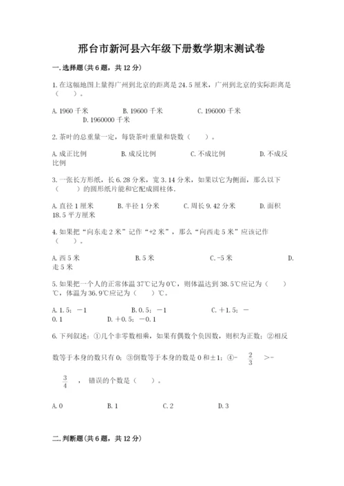 邢台市新河县六年级下册数学期末测试卷及参考答案.docx