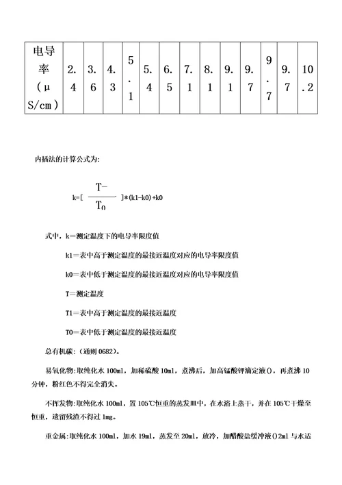 纯化水质量标准、检查项目表及验证检测周期2018.10.29模板