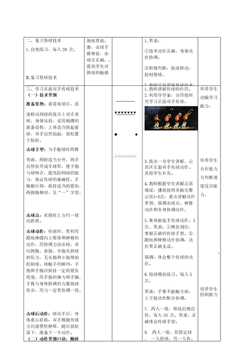排球正面双手传球教案