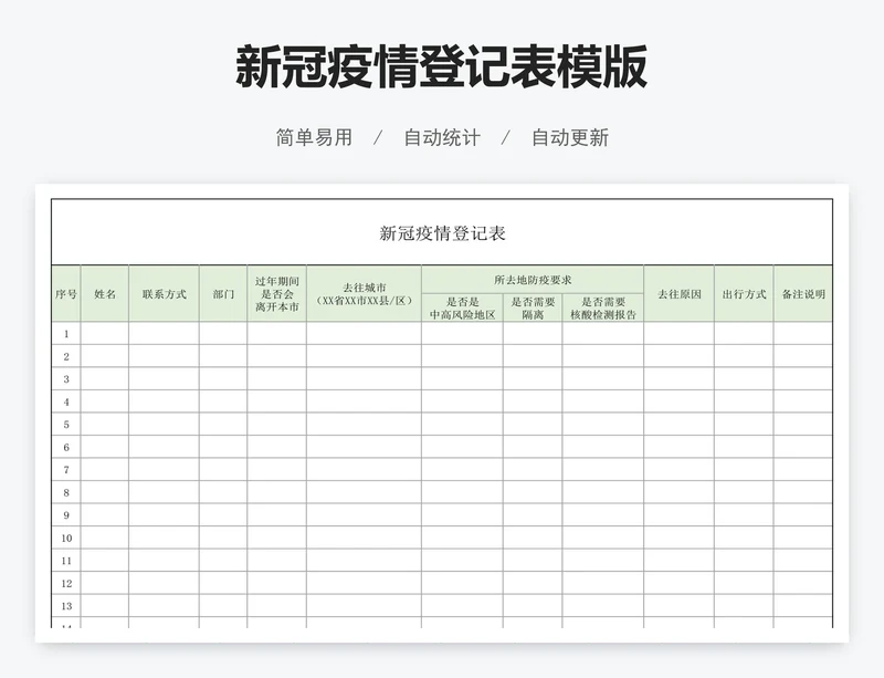 新冠疫情登记表模版