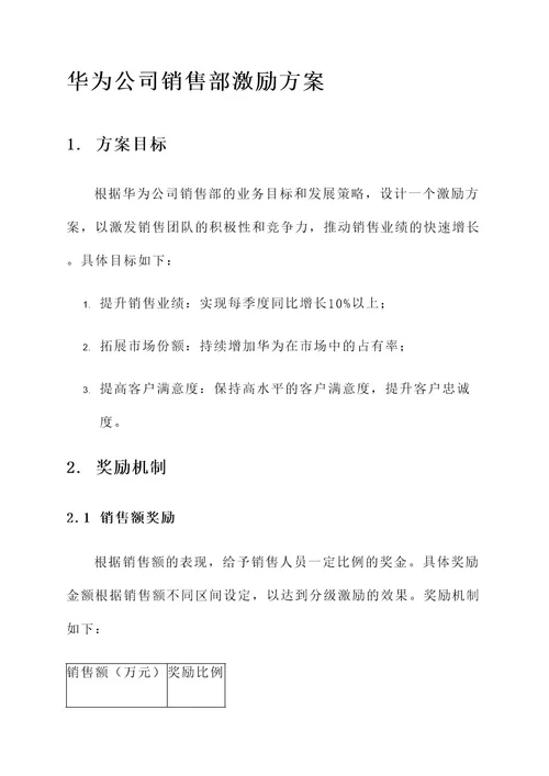 华为公司销售部激励方案