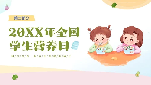 绿色清新卡通儿童全国学生营养日宣传主题班会PPT